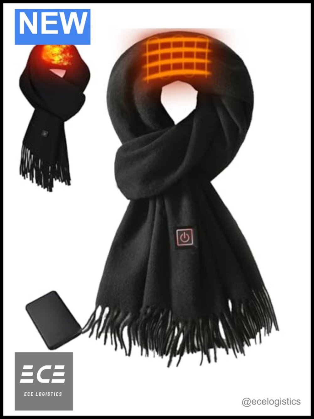 Electric Heated Scarf Rechargeable Winter Scarf Shawl with 5000mAh Battery